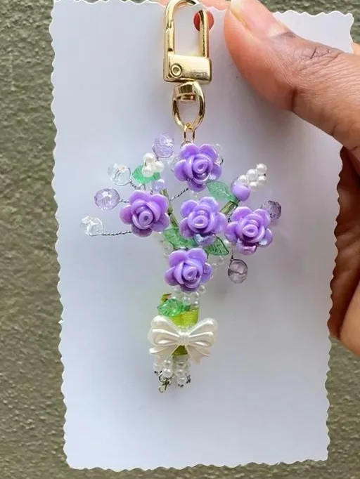 Amethyst Bouquet Charm — handmade purple rose bouquet keychain by MeShanvi Studio