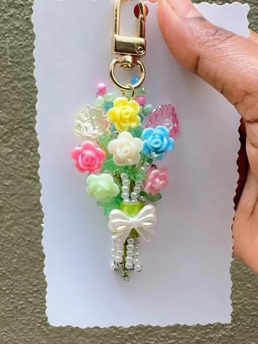 Confetti Bouquet Charm — handmade multicoloured rose bouquet keychain by MeShanvi Studio