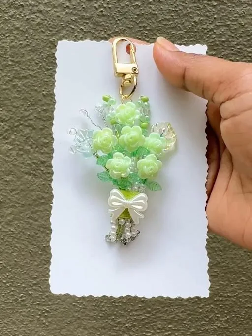 Fern Mint Bouquet Charm — handmade green rose bouquet keychain by MeShanvi Studio