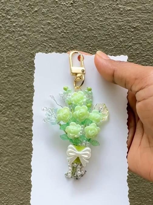 Fern Mint Bouquet Charm — handmade green rose bouquet keychain by MeShanvi Studio