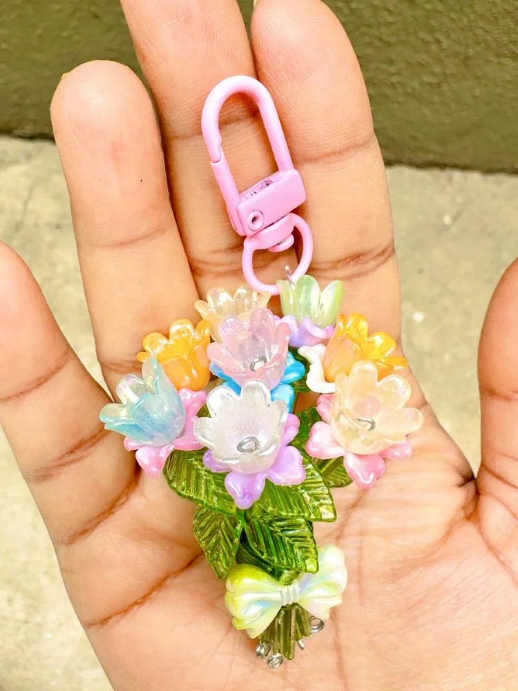 Carnival Bloom Charm — handmade multicolour flower bag charm by MeShanvi Studio