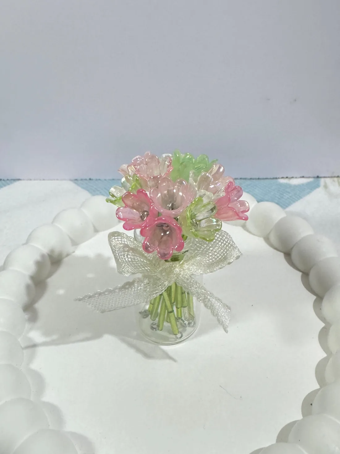 Rosebud Meadow Jar — handmade pink and green flowers in a glass jar by MeShanvi Studio